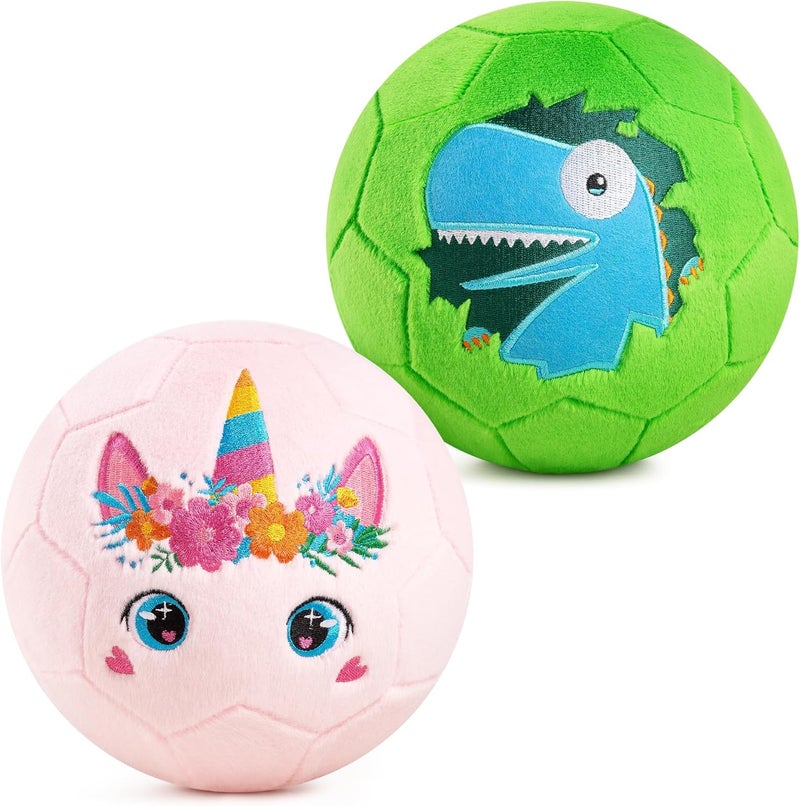 PlayZap Soft Indoor Kickball for Toddlers - 2 Pack Soccer Ball Size 3 for Babies, Toddlers & Kids - Soccer Gift & Soft Plush Sensory Toy for First Birthday/Ages 1-3 & 3-8 - Unicorn/Dinosaur Design - Image 1